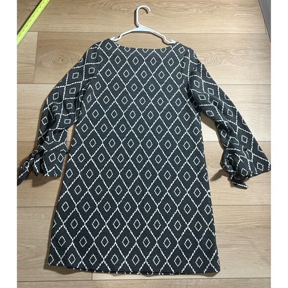 Loft Long Sleeve Mini Shift Dress Womens Size MP Black  Diamond Tie Cuff Chic - Picture 6 of 6